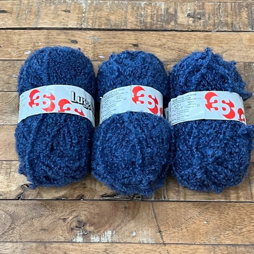 Lugetta Yarn Lot Blue Wool Acrylic Blend Made in Belgium